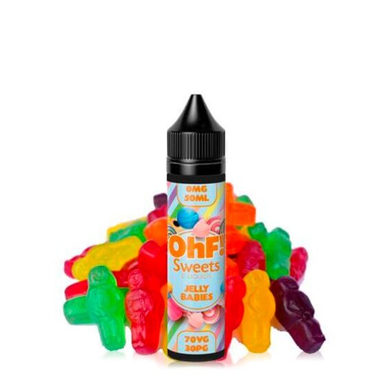 OhF! Sweets Jelly Babies je 50ml shortfill e-tekočina z okusom sadnih gumijastih bonbonov.